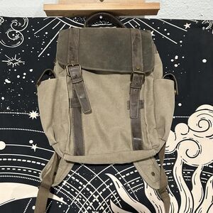 Cargoit Rucksack Backpack Women Beige Canvas Adjustable Shoulder Strap Messenger